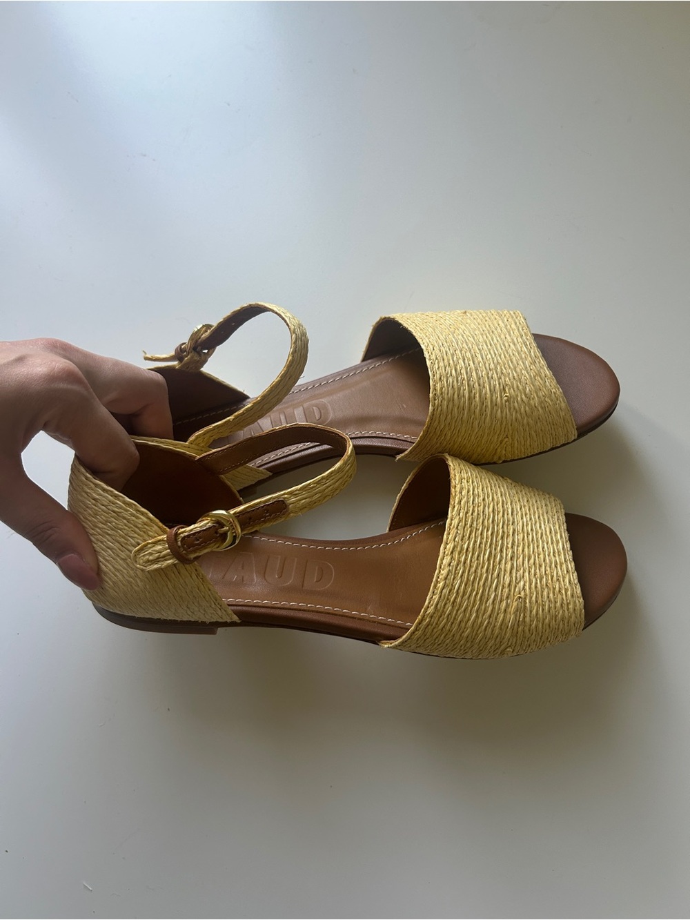 STAUD Yellow Woven Open-Toe Ankle-Strap Sandals